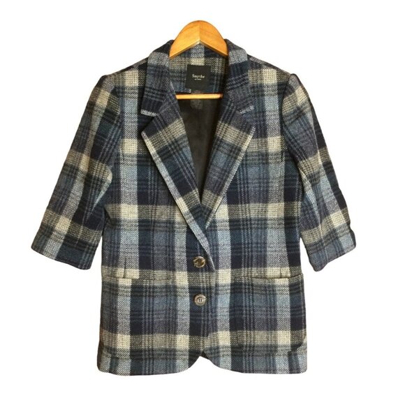 Smythe Les Vestes Wool Blazer Jacket Plaid Tartan Short Sleeve Blue Size 10 - Picture 1 of 6